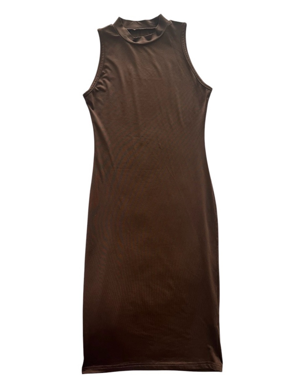 Brown Sleeveless Mock Neck Midi Dress